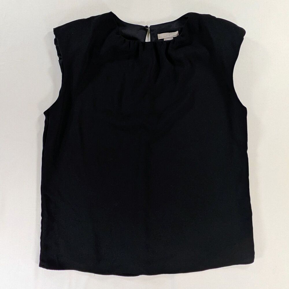 H&M Black Short Sleeves Women's Top Size S Shoulder Pad Corporate Chic